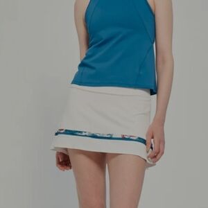 Lija Banded Arena Skort 13". White/Blue Chaos/Sea Blue. Size Small. New.The Ba